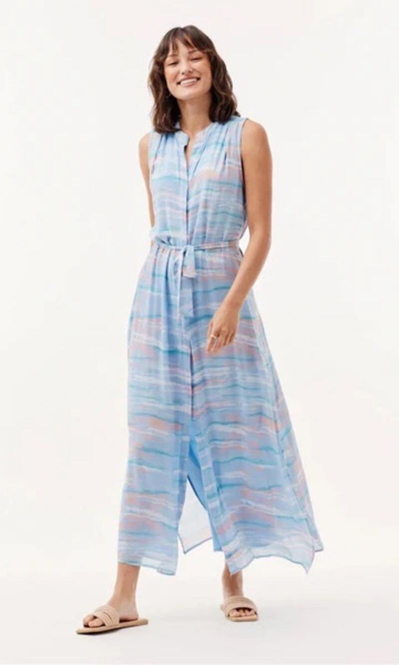 Bella Dahl Isla Maxi Dress Milos Stripe‎ XS Blue Sleeveless Button Down Sundress